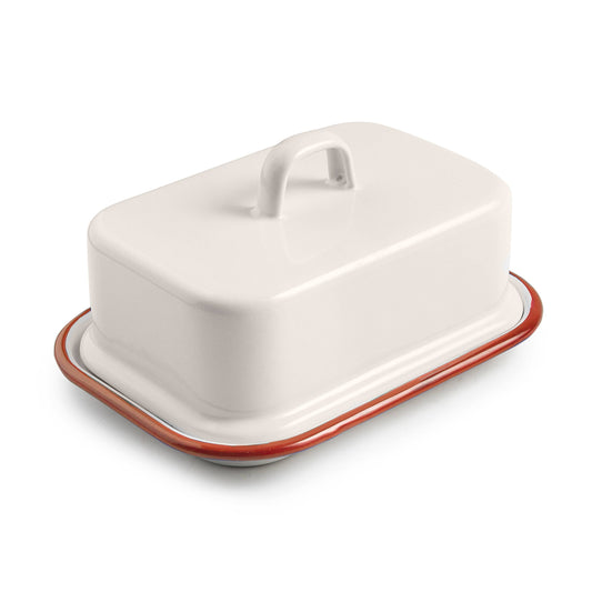 retro enamel butter dish red and white