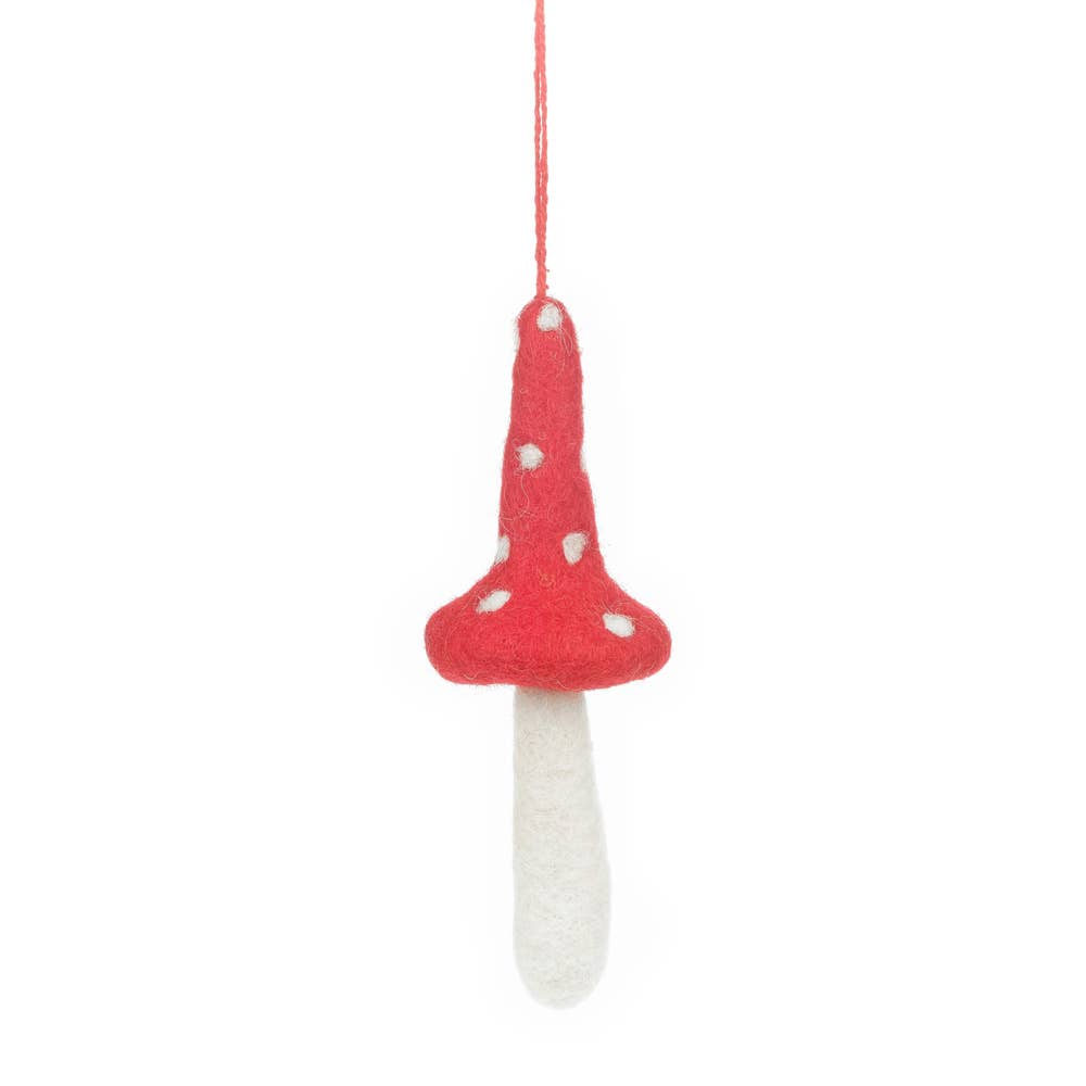 Set of 3 Handmade Felt Toadstool Mushroom Hanging Decorations