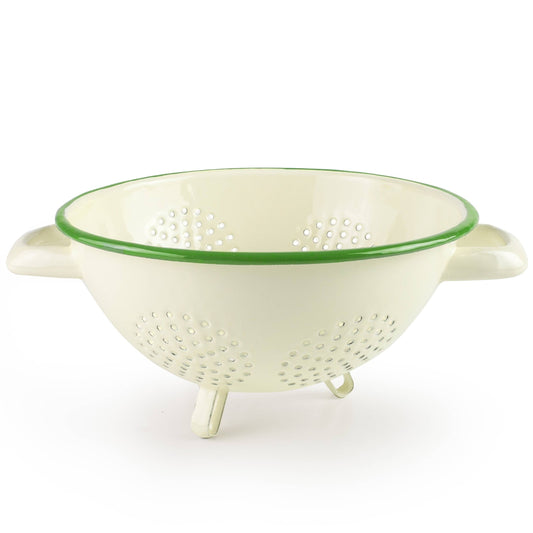 Enamel Colander - Cream & Moss